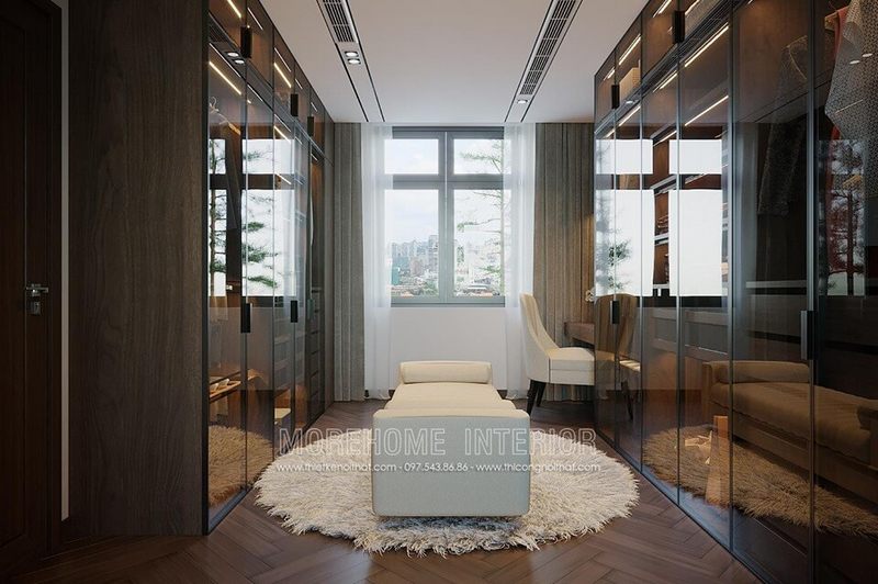 Mẫu thiết kế nội thất đẹp cho phòng thay đổi của biệt thự.