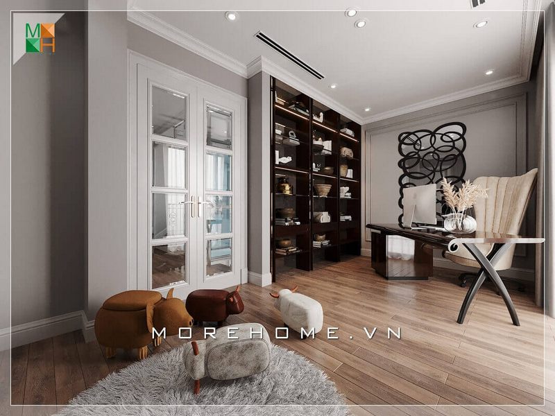 Kệ, tủ trang trí gỗ tự nhiên màu nâu đen có thiết kế tinh tế và sáng tạo, phù hợp với không gian góc làm việc của bạn.